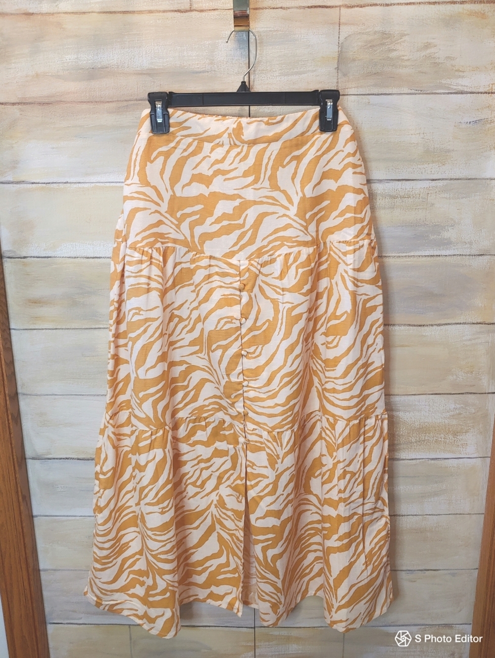 Midnight Sky women tiered maxi zebra prints yellow flowy boho y2k skirt large